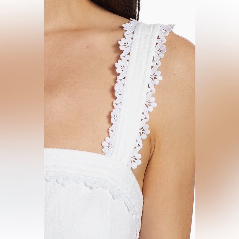 NEW 🦢Cinq à Sept
Vineyard Lace Minidress White Lace Trim Dress - Picture 7 of 9